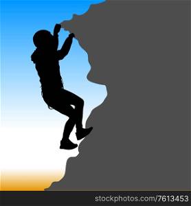 Black silhouette rock climber on white background.. Black silhouette rock climber on white background