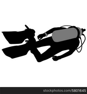 Black silhouette scuba divers. Vector illustration.