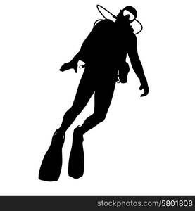 Black silhouette scuba divers. Vector illustration.