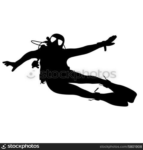 Black silhouette scuba divers. Vector illustration.