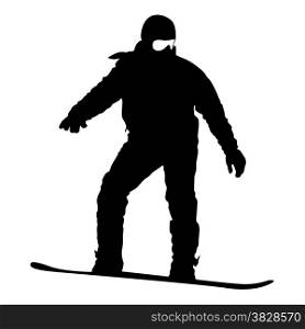 Black silhouette snowboarder on white background. Vector illustration.