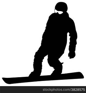 Black silhouette snowboarder on white background. Vector illustration.