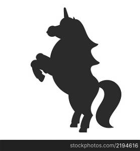 Black silhouette. The magical unicorn reared up. The animal horse stands on its hind legs. Cartoon style. Simple flat vector illustration.