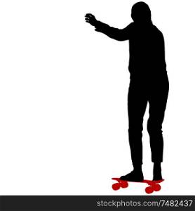 Black silhouette woman on a skateboard, people on white background.. Black silhouette woman on a skateboard, people on white background