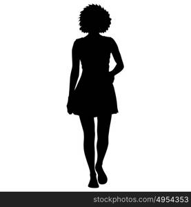 Black silhouette woman standing, people on white background.