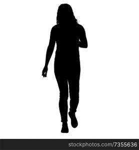 Black silhouette woman standing, people on white background.. Black silhouette woman standing, people on white background
