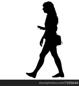 Black silhouette woman standing, people on white background.. Black silhouette woman standing, people on white background