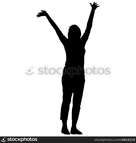 Black silhouette woman with her hands raised. Vector illustration. Black silhouette woman with her hands raised. Vector illustration.