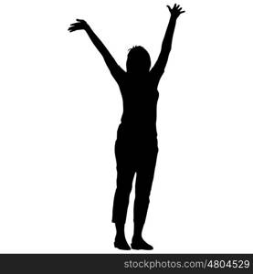 Black silhouette woman with her hands raised. Vector illustration. Black silhouette woman with her hands raised. Vector illustration.