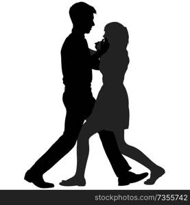 Black silhouettes dancing man and woman on white background.. Black silhouettes dancing man and woman on white background