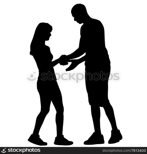 Black silhouettes dancing man and woman on white background.. Black silhouettes dancing man and woman on white background