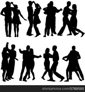 Black silhouettes Dancing on white background. Vector illustration.
