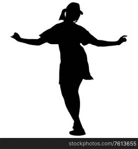 Black silhouettes dancing woman on white background.. Black silhouettes dancing woman on white background