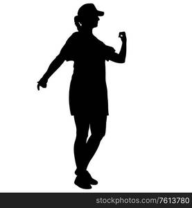 Black silhouettes dancing woman on white background.. Black silhouettes dancing woman on white background