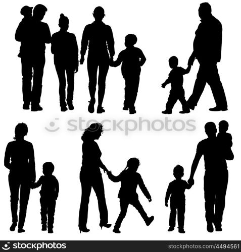 Black silhouettes Family on white background. Vector illustration.