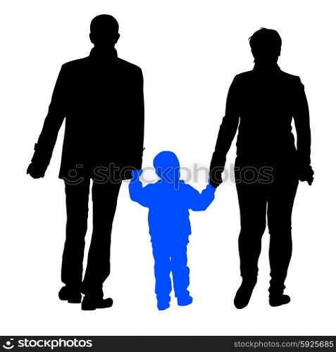 Black silhouettes Family on white background. Vector illustration.