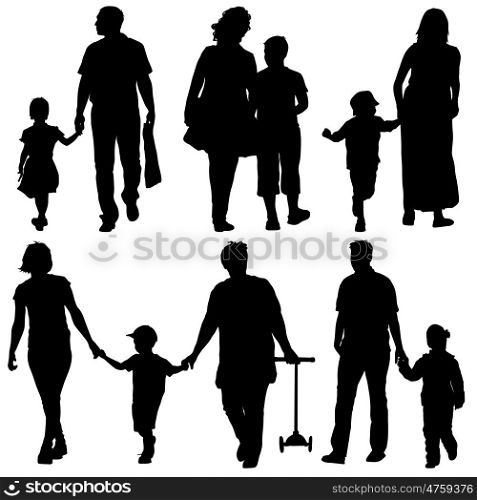 Black silhouettes Family on white background. Vector illustration. Black silhouettes Family on white background. Vector illustration.
