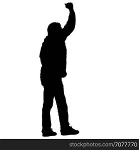 Black silhouettes man lifted his hands on white background. Vector illustration. Black silhouettes man lifted his hands on white background. Vector illustration.