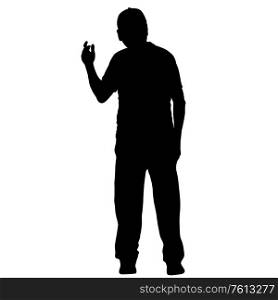 Black silhouettes man with arm raised on a white background.. Black silhouettes man with arm raised on a white background