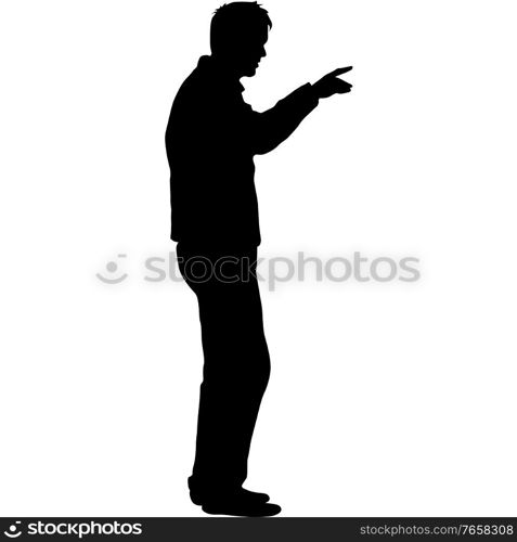 Black silhouettes man with arm raised on a white background.. Black silhouettes man with arm raised on a white background