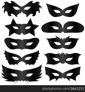 Black Silhouettes Masks Collection Isolated on White Background.. Black Masks