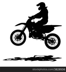 Black silhouettes Motocross rider on a motorcycle. Vector illustrations.