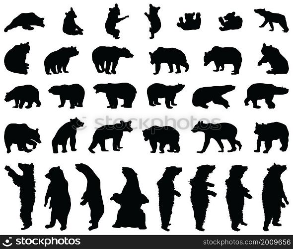 Black silhouettes of bears on white background