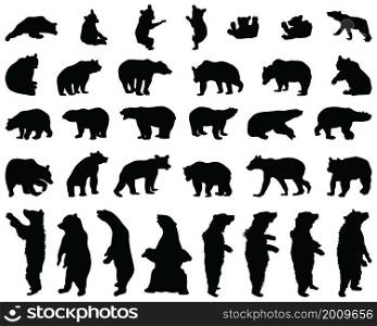 Black silhouettes of bears on white background