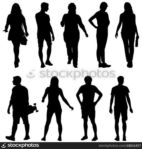 Black silhouettes of beautiful man and woman on white background. Vector illustration. Black silhouettes of beautiful man and woman on white background. Vector illustration.