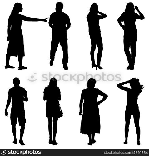 Black silhouettes of beautiful man and woman on white background. Vector illustration. Black silhouettes of beautiful man and woman on white background. Vector illustration.