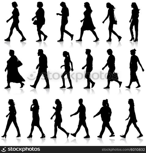 Black silhouettes of beautiful mans and womans on white backgrou. Black silhouettes of beautiful mans and womans on white background. Vector illustration.