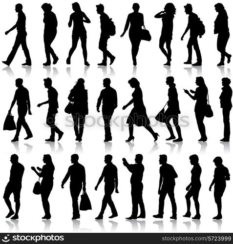 Black silhouettes of beautiful mans and womans on white background. Vector illustration.