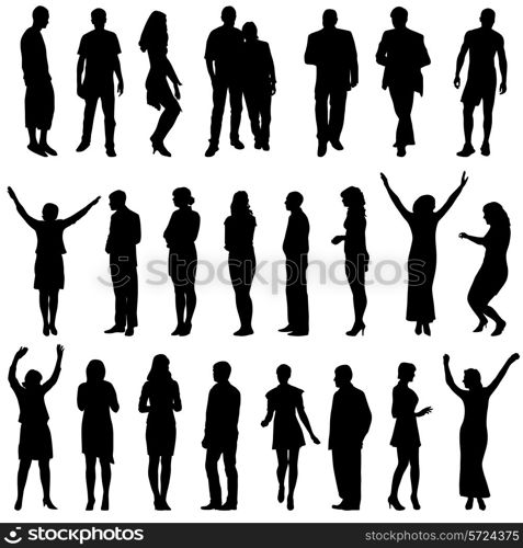 Black silhouettes of beautiful mans and womans on white background. Vector illustration.