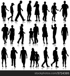 Black silhouettes of beautiful mans and womans on white background. Vector illustration.