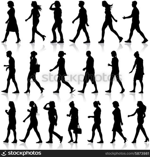Black silhouettes of beautiful mans and womans on white background. Vector illustration.. Black silhouettes of beautiful mans and womans on white backgrou