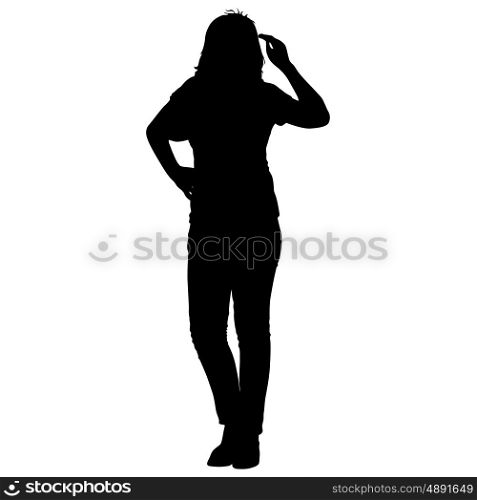 Black silhouettes of beautiful woman on white background. Vector illustration. Black silhouettes of beautiful woman on white background. Vector illustration.