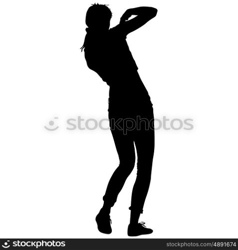 Black silhouettes of beautiful woman on white background. Vector illustration. Black silhouettes of beautiful woman on white background. Vector illustration.