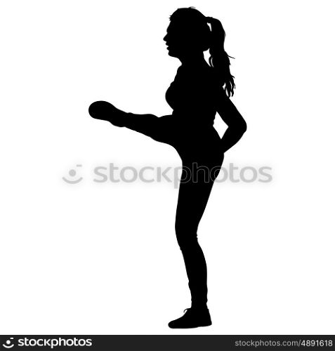 Black silhouettes of beautiful woman raised her right foot. Vector illustration. Black silhouettes of beautiful woman raised her right foot on white background. Vector illustration.