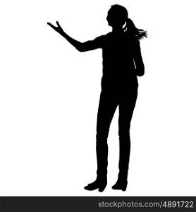 Black silhouettes of beautiful woman with arm raised. Vector illustration. Black silhouettes of beautiful woman with arm raised. Vector illustration.