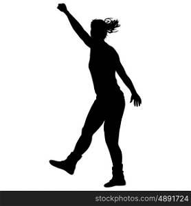 Black silhouettes of beautiful woman with arm raised. Vector illustration. Black silhouettes of beautiful woman with arm raised. Vector illustration.