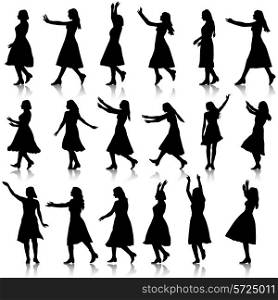 Black silhouettes of beautiful womans on white background. Vector illustration.