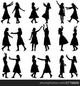 Black silhouettes of beautiful womans on white background. Vector illustration.
