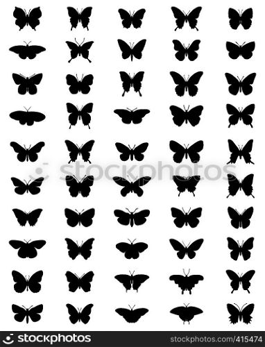 Black silhouettes of butterflies on a white background