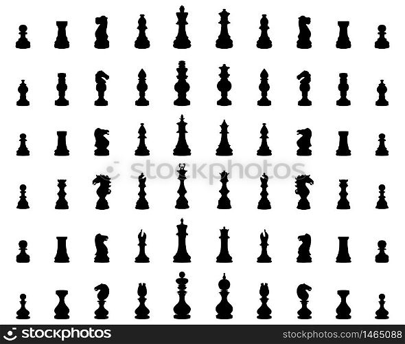 Black silhouettes of chess figures on a white background