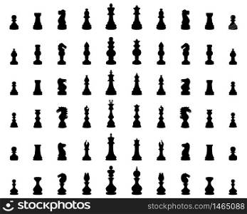 Black silhouettes of chess figures on a white background