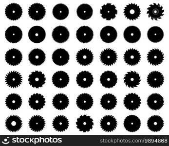 Black silhouettes of circular saw blades on white background 