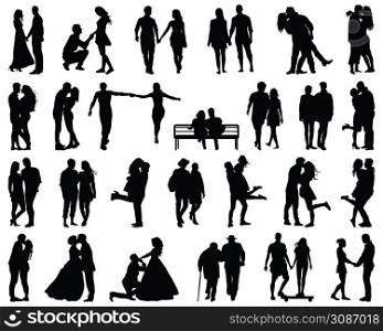Black silhouettes of couples on white backgrounds