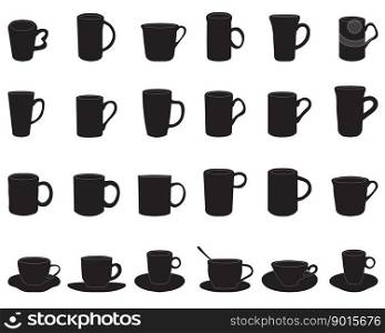 Black silhouettes of cups on white background