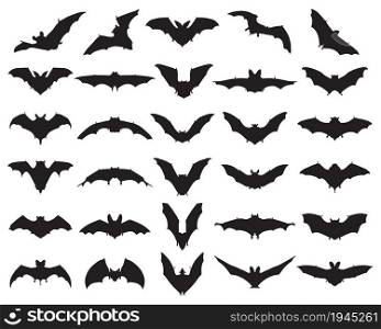 Black silhouettes of different bats on a white background