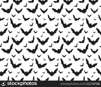 Black silhouettes of different bats on a white background, seamless illustration 